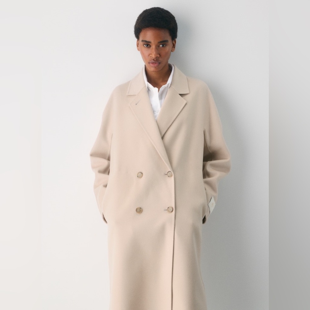 NWT - Aritzia The Slouch™ Double-Faced Coat - Luxe (Re)Wool Marcona Beige Small - Picture 2 of 12